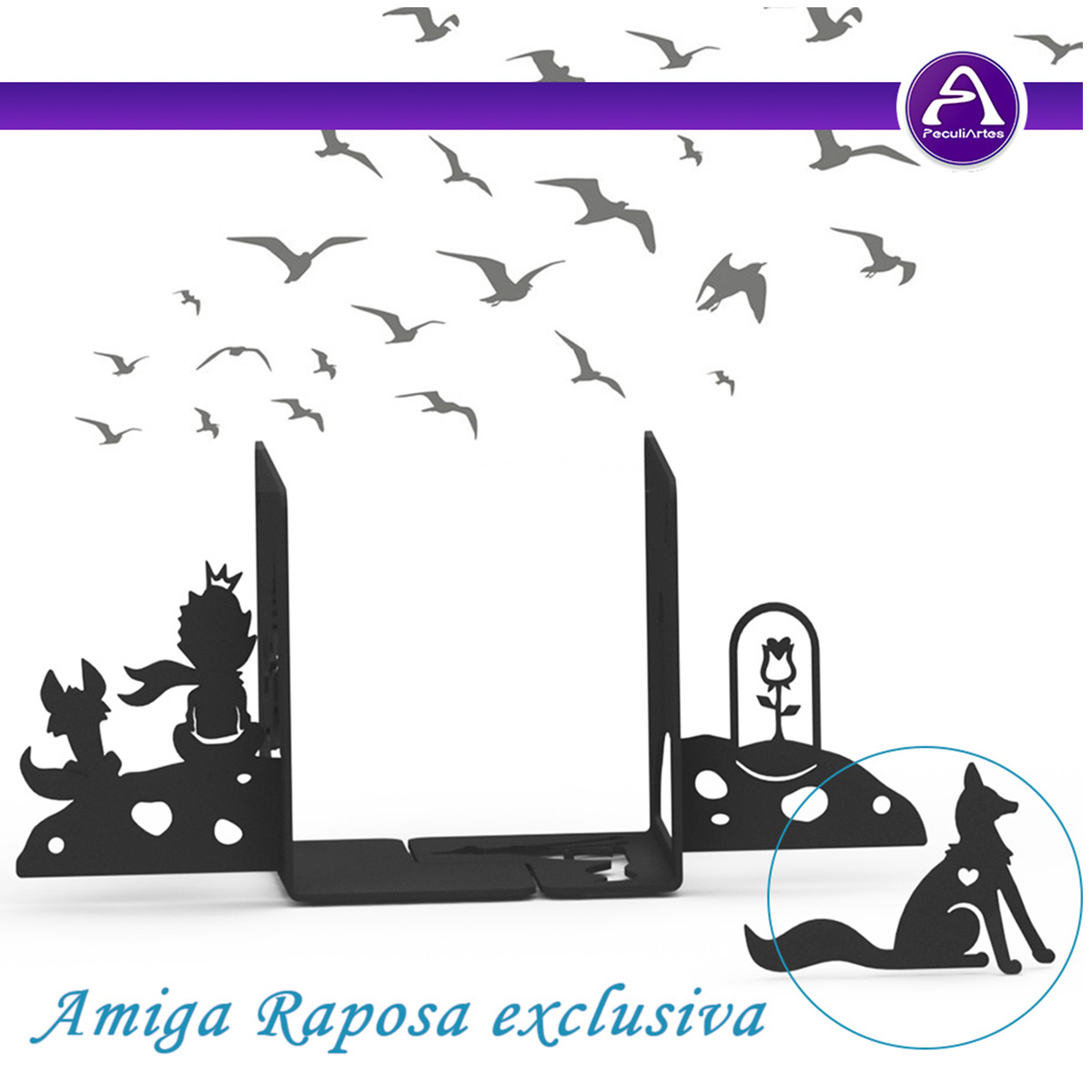 Suporte de Livros “A Raposa & O Pequeno Príncipe” – Porta-Livros, Apoio, Bibliocanto & Bookends – PeculiArtes - Imagem 4