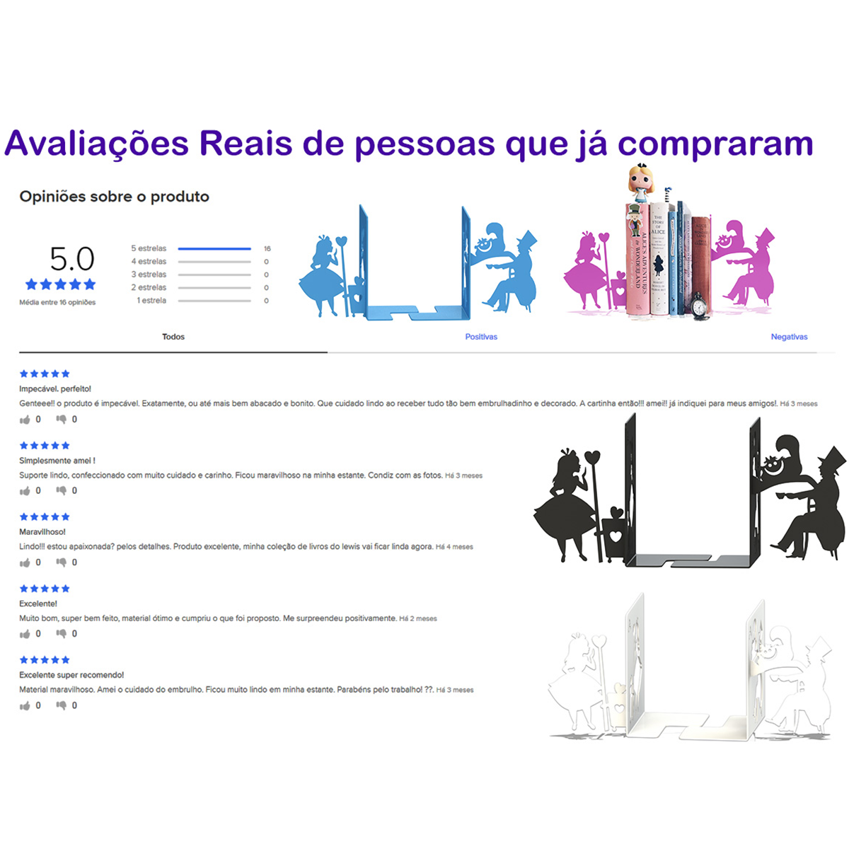 Suporte de Livros “Alice no País das Maravilhas” em Aço Premium – Apoio, Bibliocanto & Bookends – PeculiArtes - Imagem 6