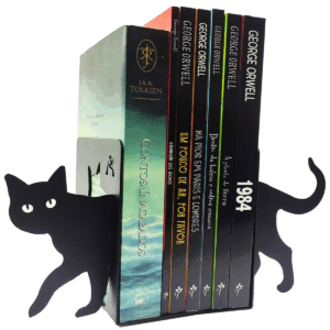 Suporte de Livros “Gato Curioso” em Aço Premium – Apoio, Bibliocanto & Bookends – PeculiArtes