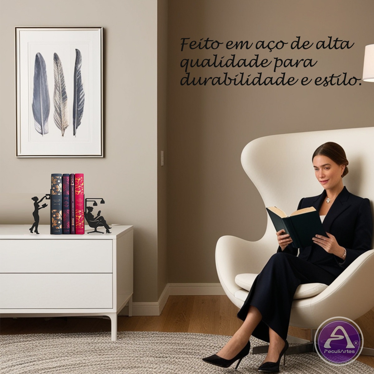 Suporte de Livros em Aço “Mulheres & Leitura” – Porta-Livros, Apoio, Bibliocanto & Bookends – PeculiArtes - Imagem 8