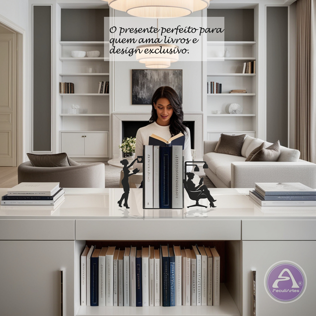 Suporte de Livros em Aço “Mulheres & Leitura” – Porta-Livros, Apoio, Bibliocanto & Bookends – PeculiArtes - Imagem 6