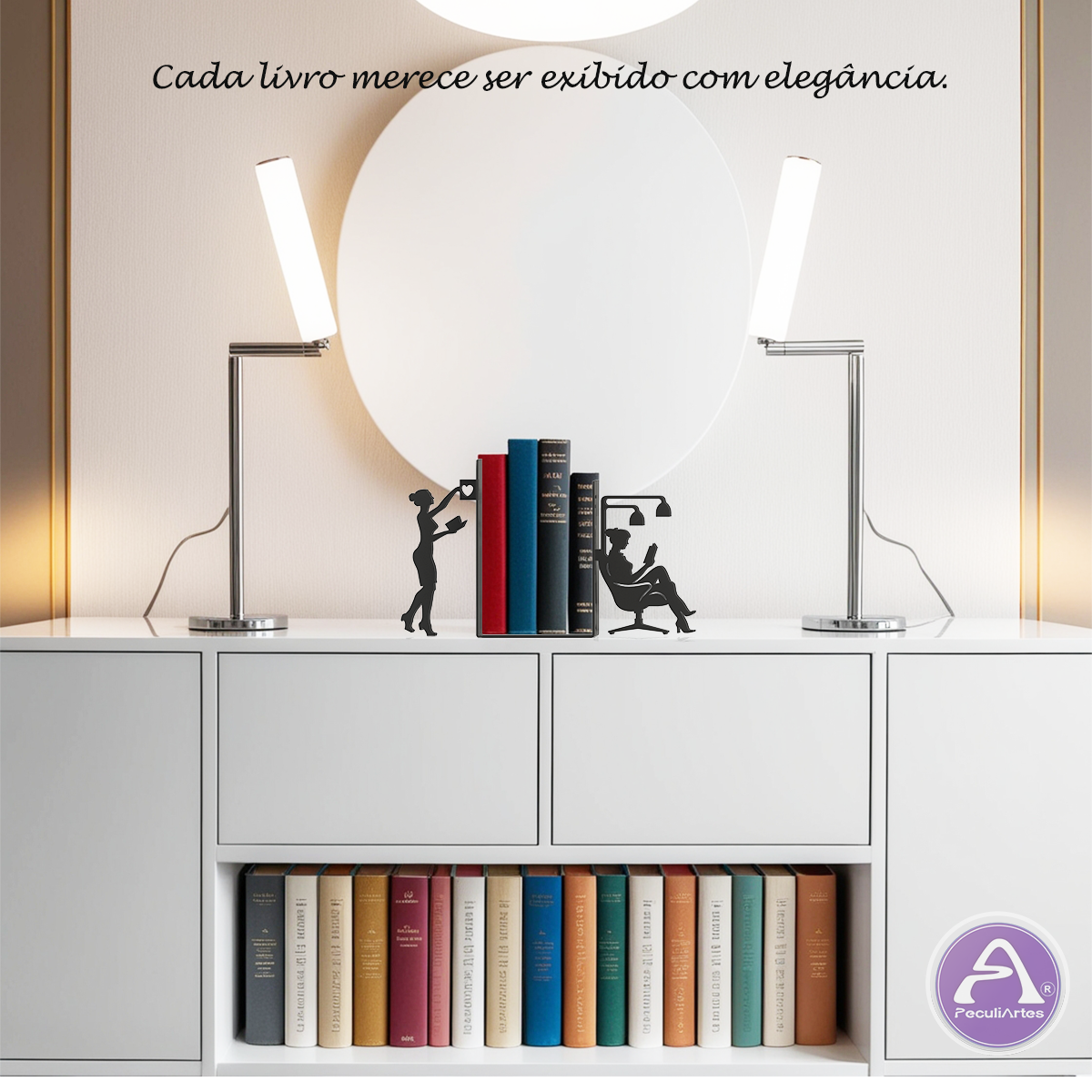 Suporte de Livros em Aço “Mulheres & Leitura” – Porta-Livros, Apoio, Bibliocanto & Bookends – PeculiArtes - Imagem 5