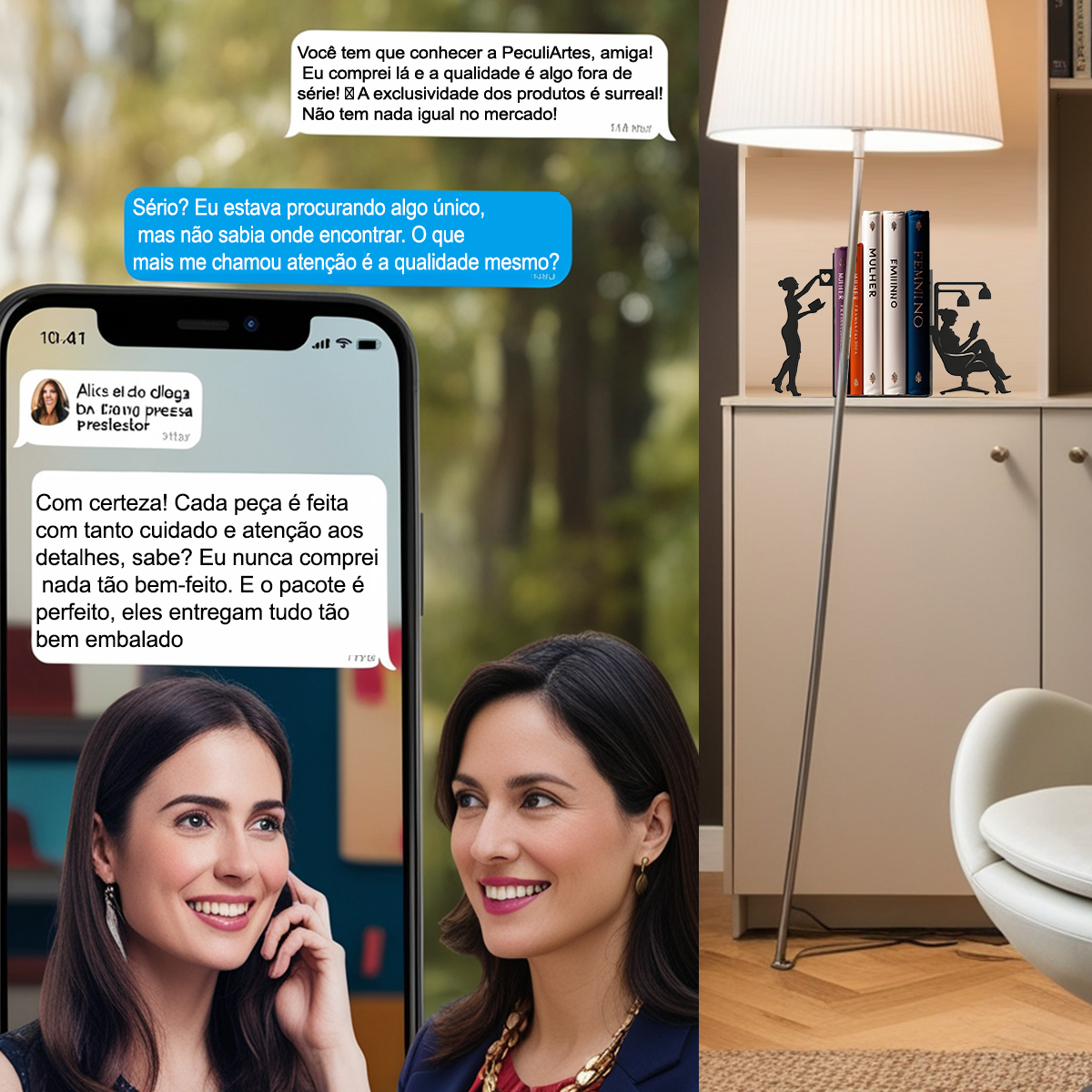 Suporte de Livros em Aço “Mulheres & Leitura” – Porta-Livros, Apoio, Bibliocanto & Bookends – PeculiArtes - Imagem 3