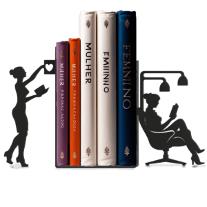 Suporte de Livros em Aço “Mulheres & Leitura” – Porta-Livros, Apoio, Bibliocanto & Bookends – PeculiArtes
